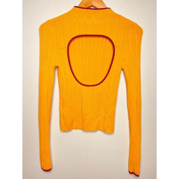 BDG Kiara Open back ribbed knit Sweater size Small Yellow/Magenta - Picture 8 of 9